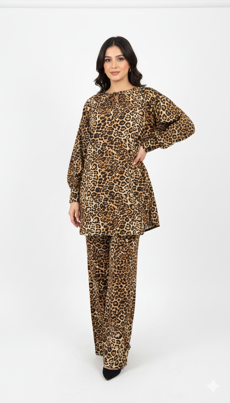 2 piece leopard print capri trouser with Kurta