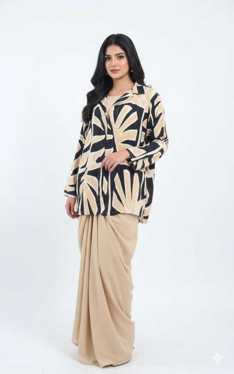 Draping skrit with printed coat