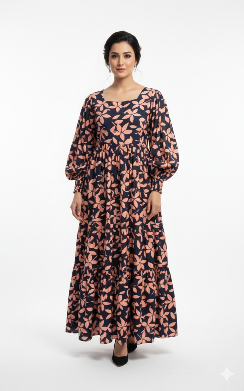 3 layer floral western maxi