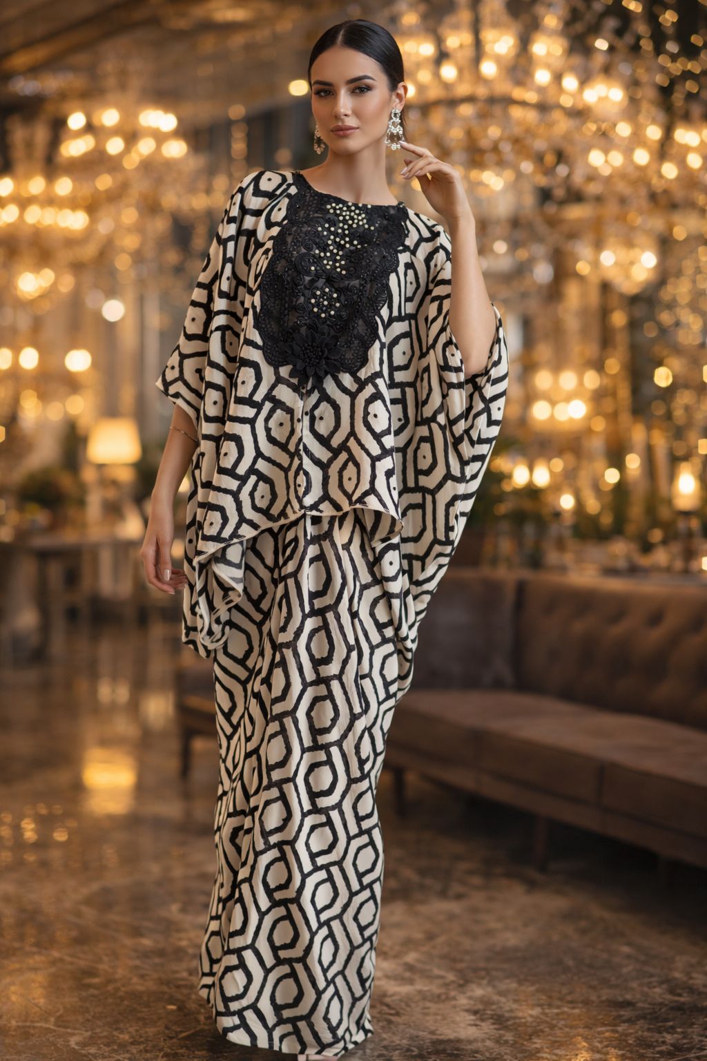 Draped top with handle embellishment